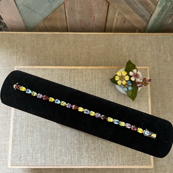 Elegant Multicolor Gemstone Bracelet Sterling Silver Gold plated 925 - Picture 2 of 9